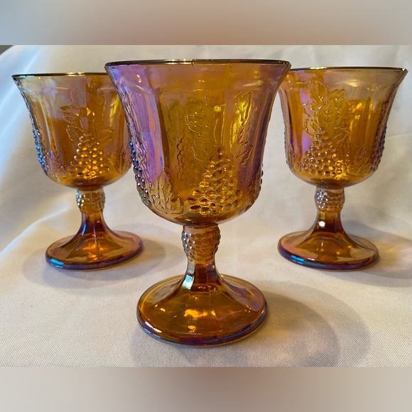 Set of 3 EUC Vintage Indiana Glass Marigold Harvest Carnival Glass Goblets - Picture 4 of 6